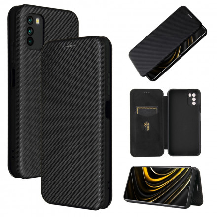 Flip Cover Poco M3 Fibre Carbone avec Anneau Support