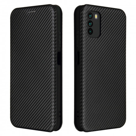 Flip Cover Poco M3 Fibre Carbone avec Anneau Support