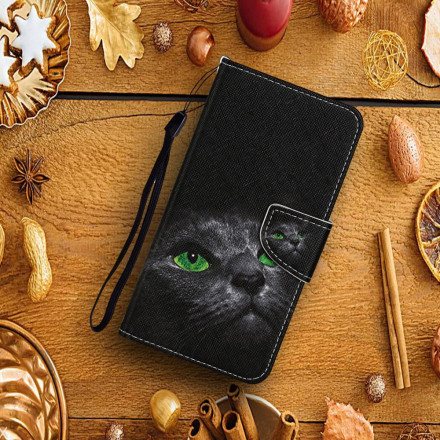 Housse Xiaomi Mi 10T Lite 5G  / Redmi Note 9 Pro 5G Chat aux Yeux Verts avec Lanière