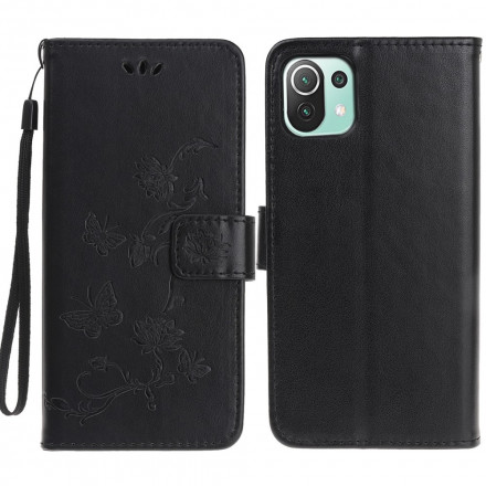 Housse Xiaomi Mi 11 Lite / Lite 5G Papillons Et Fleurs À Lanière Housse Xiaomi Mi 11 Lite / Lite 5G Papillons Et Fleurs À Lanière