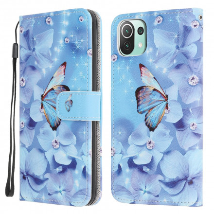 Housse Xiaomi Mi 11 Lite / Lite 5G Papillons Diamants à Lanière Housse Xiaomi Mi 11 Lite / Lite 5G Papillons Diamants à Lanière