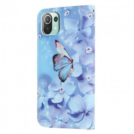 Housse Xiaomi Mi 11 Lite / Lite 5G Papillons Diamants à Lanière Housse Xiaomi Mi 11 Lite / Lite 5G Papillons Diamants à Lanière