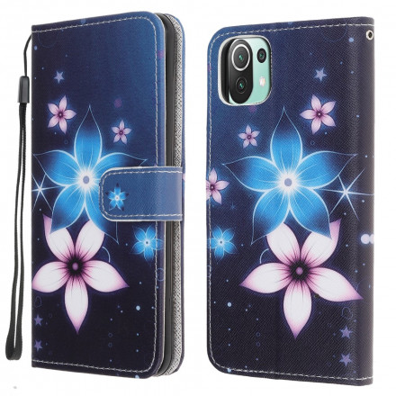 Housse Xiaomi Mi 11 Lite / Lite 5G Fleurs Lunaires à Lanière Housse Xiaomi Mi 11 Lite / Lite 5G Fleurs Lunaires à Lanière