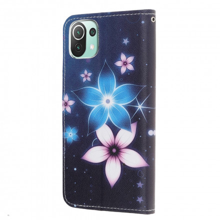 Housse Xiaomi Mi 11 Lite / Lite 5G Fleurs Lunaires à Lanière Housse Xiaomi Mi 11 Lite / Lite 5G Fleurs Lunaires à Lanière