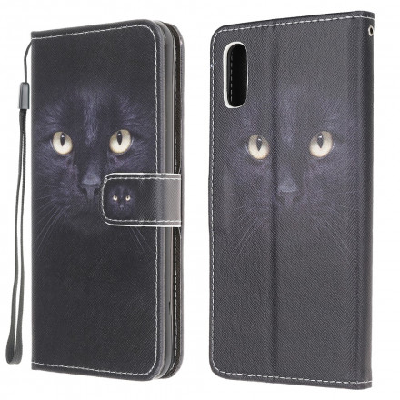 Housse Samsung Galaxy XCover 5 Yeux de Chat Noir à Lanière Housse Samsung Galaxy XCover 5 Yeux de Chat Noir à Lanière