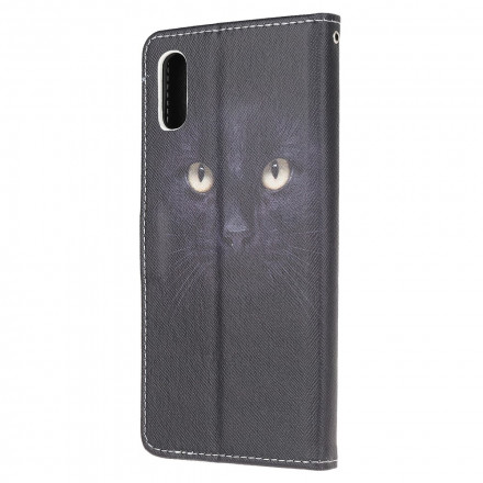 Housse Samsung Galaxy XCover 5 Yeux de Chat Noir à Lanière