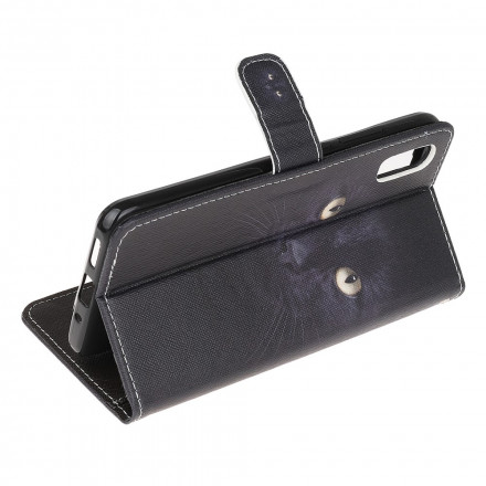 Housse Samsung Galaxy XCover 5 Yeux de Chat Noir à Lanière Housse Samsung Galaxy XCover 5 Yeux de Chat Noir à Lanière