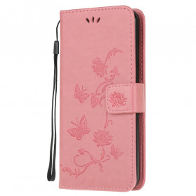 Housse Samsung Galaxy XCover 5 Papillons Et Fleurs À Lanière