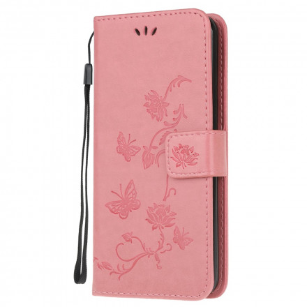 Housse Samsung Galaxy XCover 5 Papillons Et Fleurs À Lanière