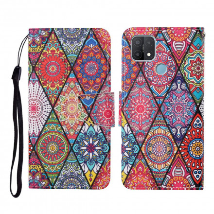 Housse Oppo A15 Patchwork avec Lanière Housse Oppo A15 Patchwork avec Lanière