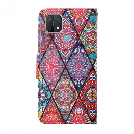 Housse Oppo A15 Patchwork avec Lanière Housse Oppo A15 Patchwork avec Lanière