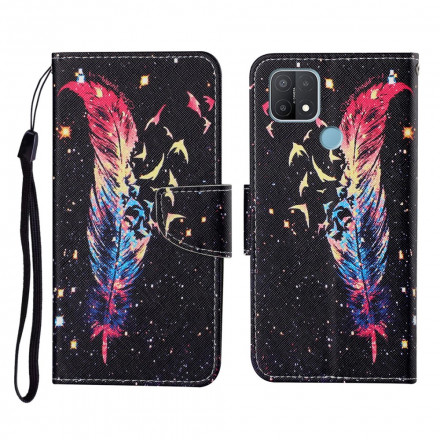 Housse Oppo A15 Plume Colorée à Lanière Housse Oppo A15 Plume Colorée à Lanière
