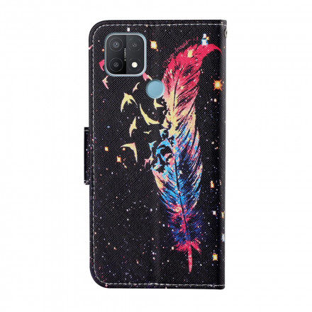 Housse Oppo A15 Plume Colorée à Lanière Housse Oppo A15 Plume Colorée à Lanière