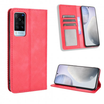 Flip Cover Vivo X60 Effet Cuir Vintage Stylisé Flip Cover Vivo X60 Effet Cuir Vintage Stylisé