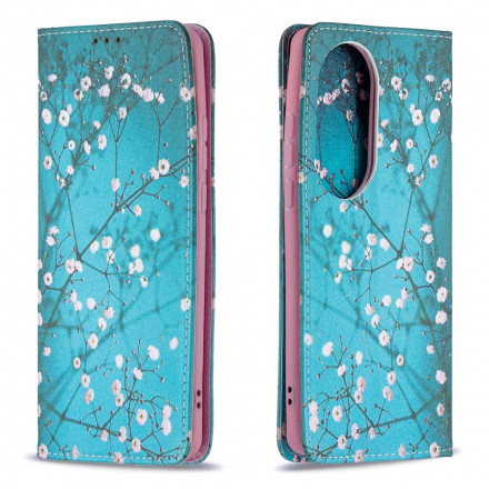 Flip Cover Huawei P50 Pro Branches Fleuries Flip Cover Huawei P50 Pro Branches Fleuries