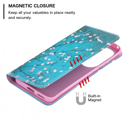 Flip Cover Huawei P50 Pro Branches Fleuries Flip Cover Huawei P50 Pro Branches Fleuries