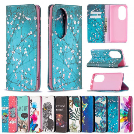 Flip Cover Huawei P50 Pro Branches Fleuries Flip Cover Huawei P50 Pro Branches Fleuries