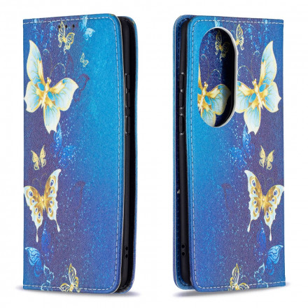 Flip Cover Huawei P50 Pro Papillons Colorés Flip Cover Huawei P50 Pro Papillons Colorés