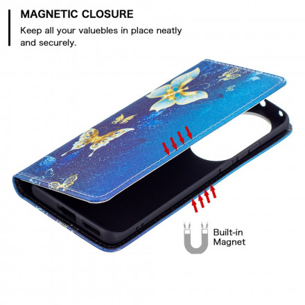 Flip Cover Huawei P50 Pro Papillons Colorés Flip Cover Huawei P50 Pro Papillons Colorés