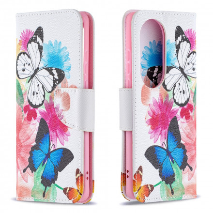 Housse Huawei P50 Pro Papillons et Fleurs Peints Housse Huawei P50 Pro Papillons et Fleurs Peints