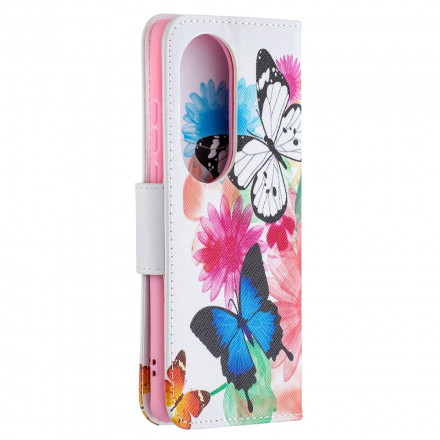 Housse Huawei P50 Pro Papillons et Fleurs Peints