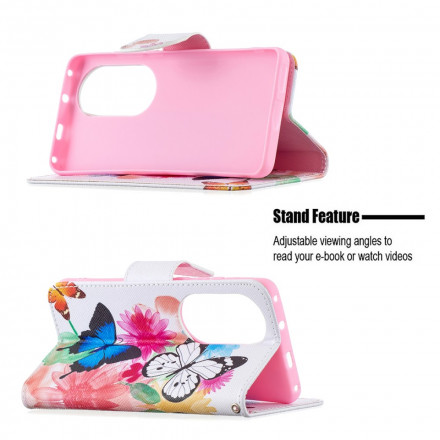Housse Huawei P50 Pro Papillons et Fleurs Peints Housse Huawei P50 Pro Papillons et Fleurs Peints