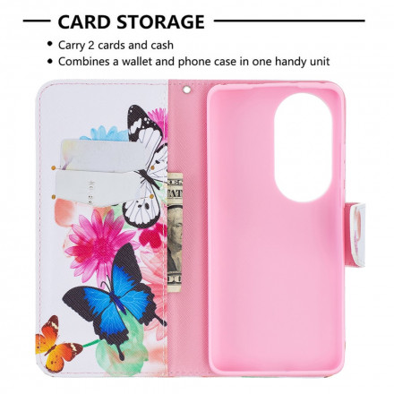 Housse Huawei P50 Pro Papillons et Fleurs Peints Housse Huawei P50 Pro Papillons et Fleurs Peints