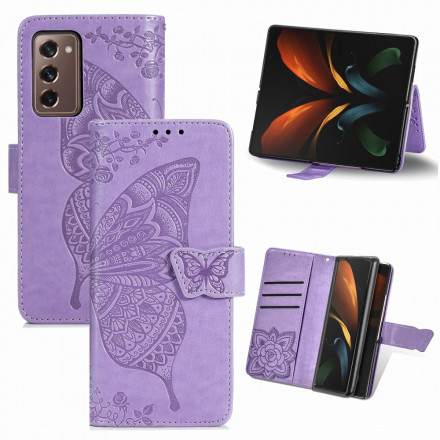 Housse Samsung Galaxy Z Fold2 Papillon Design avec Lanière