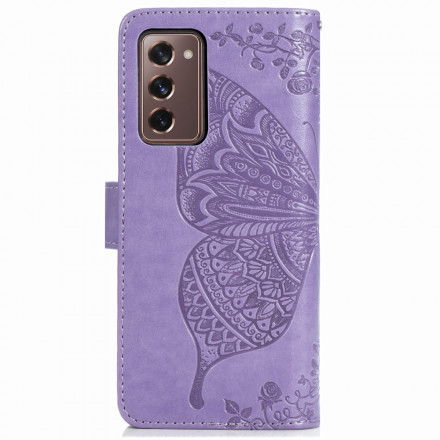 Housse Samsung Galaxy Z Fold2 Papillon Design avec Lanière