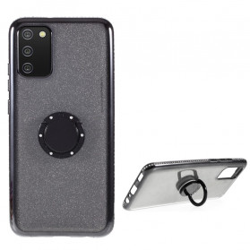 Coque Samsung Galaxy A02s Paillettes et Diamants Anneau-Support