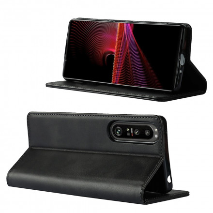 Flip Cover Sony Xperia 1 III Cuir Véritable Classique Flip Cover Sony Xperia 1 III Cuir Véritable Classique
