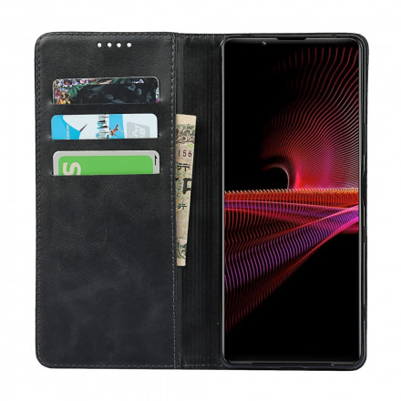 Flip Cover Sony Xperia 1 III Cuir Véritable Classique Flip Cover Sony Xperia 1 III Cuir Véritable Classique