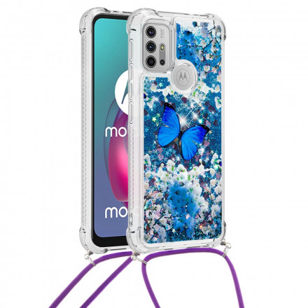 Coque Moto G30 / Moto G10 à Cordon Paillettes Papillons Coque Moto G30 / Moto G10 à Cordon Paillettes Papillons