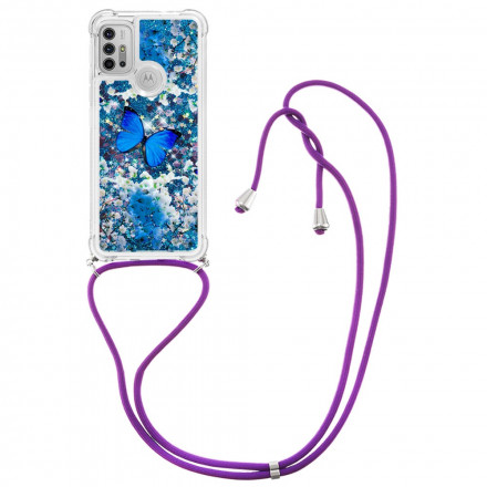 Coque Moto G30 / Moto G10 à Cordon Paillettes Papillons Coque Moto G30 / Moto G10 à Cordon Paillettes Papillons