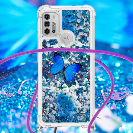 Coque Moto G30 / Moto G10 à Cordon Paillettes Papillons Coque Moto G30 / Moto G10 à Cordon Paillettes Papillons