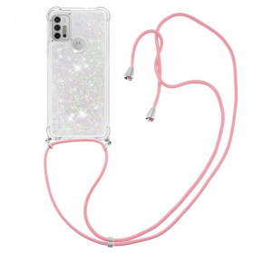 Coque Moto G30 / Moto G10 Paillettes avec Cordon