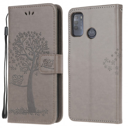 Housse Moto G50 Arbre et Hiboux à Lanière Housse Moto G50 Arbre et Hiboux à Lanière