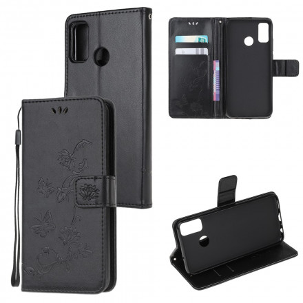 Housse Moto G50 Papillons et Fleurs à Lanière Housse Moto G50 Papillons et Fleurs à Lanière