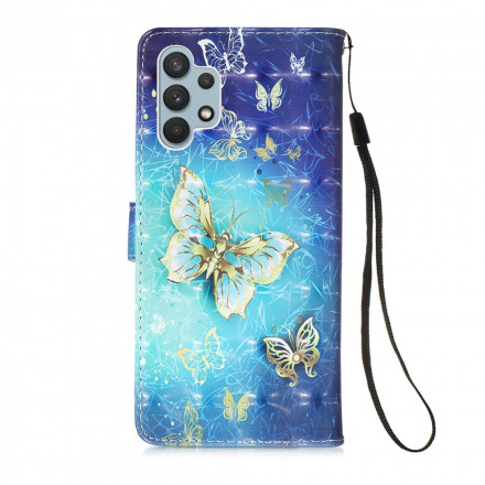 Housse Samsung Galaxy A32 4G Papillons Dorés Lanière Housse Samsung Galaxy A32 4G Papillons Dorés Lanière