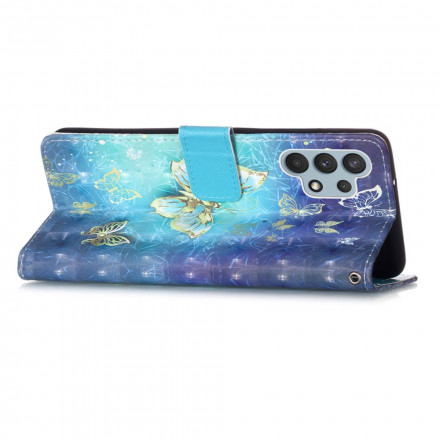 Housse Samsung Galaxy A32 4G Papillons Dorés Lanière Housse Samsung Galaxy A32 4G Papillons Dorés Lanière