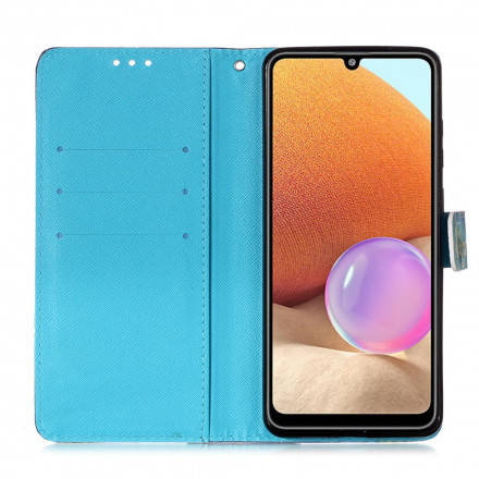 Housse Samsung Galaxy A32 4G Papillons Dorés Lanière Housse Samsung Galaxy A32 4G Papillons Dorés Lanière
