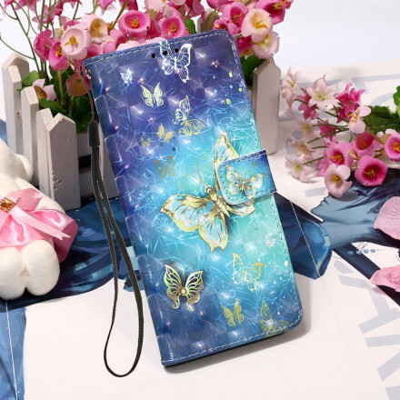 Housse Samsung Galaxy A32 4G Papillons Dorés Lanière Housse Samsung Galaxy A32 4G Papillons Dorés Lanière