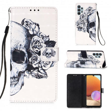 Housse Samsung Galaxy A32 4G Tête de Mort Fleurie Housse Samsung Galaxy A32 4G Tête de Mort Fleurie