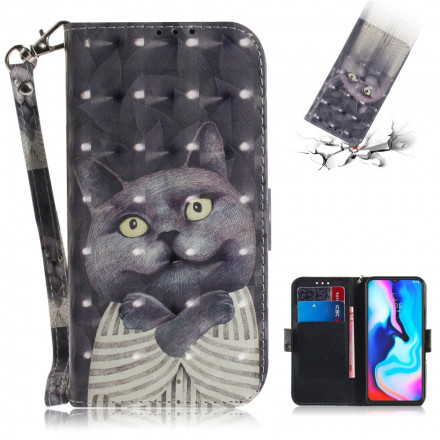 Housse Moto G9 Play Chat Gris à Lanière Housse Moto G9 Play Chat Gris à Lanière