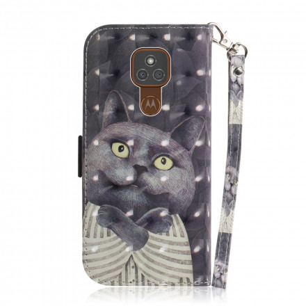Housse Moto G9 Play Chat Gris à Lanière Housse Moto G9 Play Chat Gris à Lanière