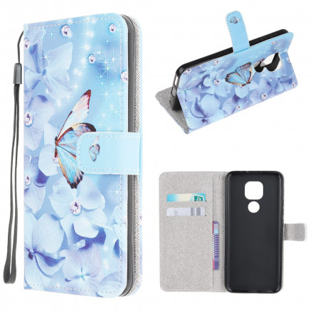 Housse Moto G9 Play Papillons Diamants à Lanière Housse Moto G9 Play Papillons Diamants à Lanière