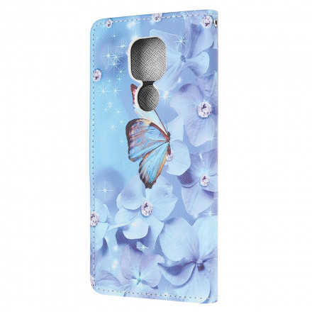 Housse Moto G9 Play Papillons Diamants à Lanière Housse Moto G9 Play Papillons Diamants à Lanière