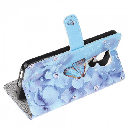 Housse Moto G9 Play Papillons Diamants à Lanière Housse Moto G9 Play Papillons Diamants à Lanière