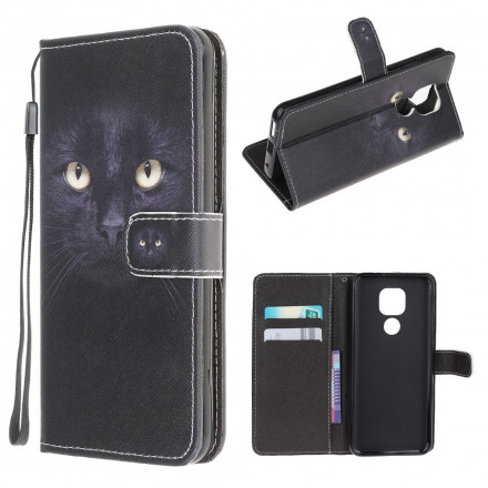 Housse Moto G9 Play Yeux de Chat Noir à Lanière Housse Moto G9 Play Yeux de Chat Noir à Lanière