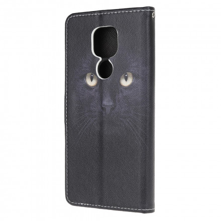 Housse Moto G9 Play Yeux de Chat Noir à Lanière Housse Moto G9 Play Yeux de Chat Noir à Lanière